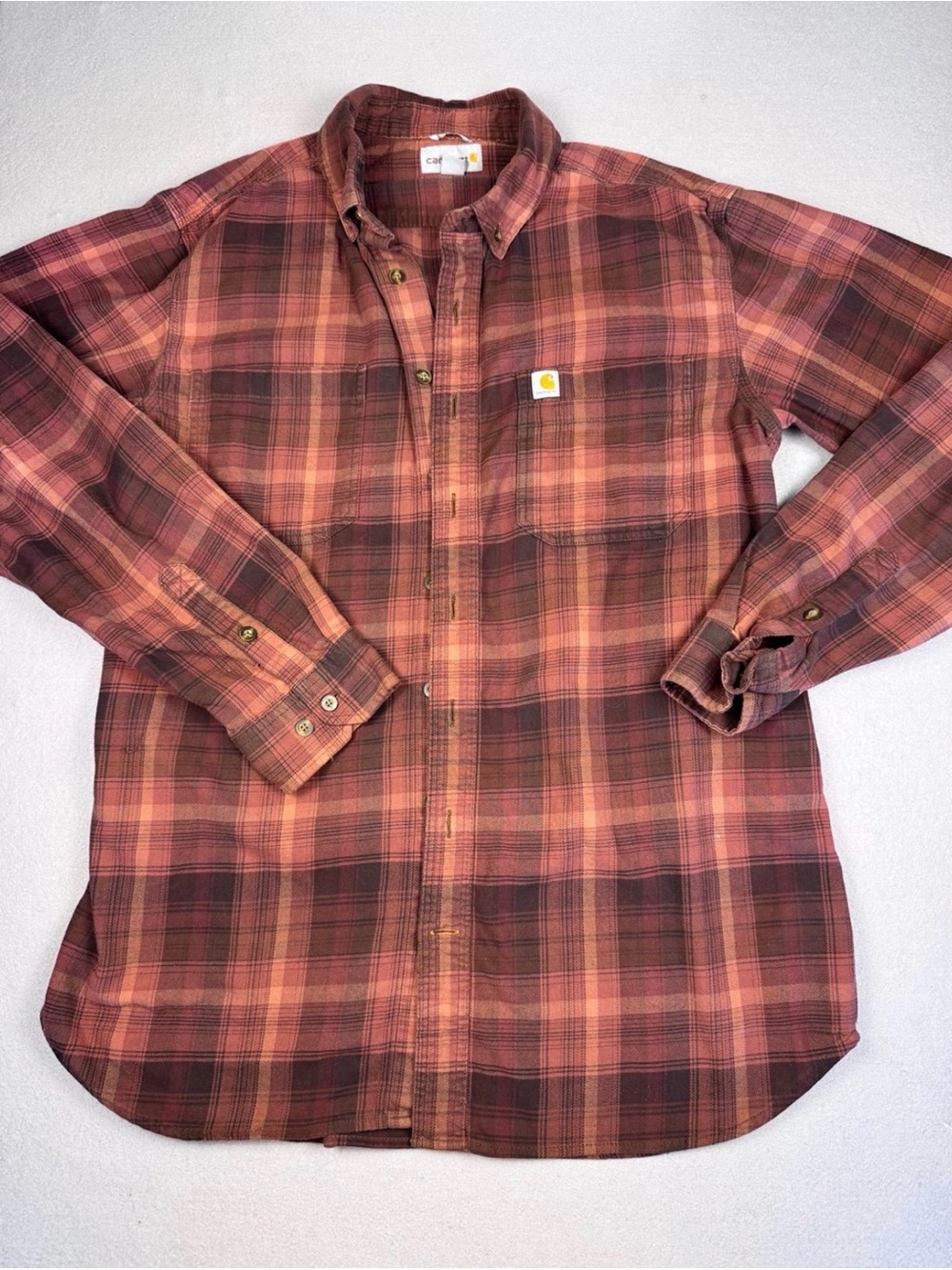 Carhartt Men's Red Rust Plaid Button-Down Shirt